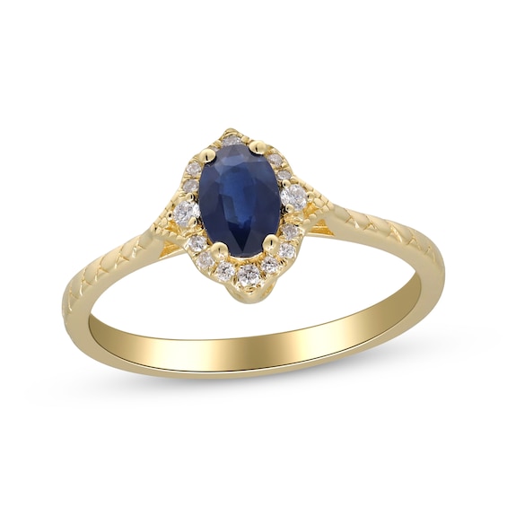 Oval-Cut Blue Sapphire & Diamond Arabesque Frame Ring 1/15 ct tw 10K Yellow Gold