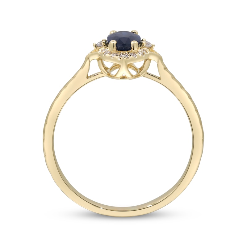 Main Image 3 of Oval-Cut Blue Sapphire & Diamond Arabesque Frame Ring 1/15 ct tw 10K Yellow Gold