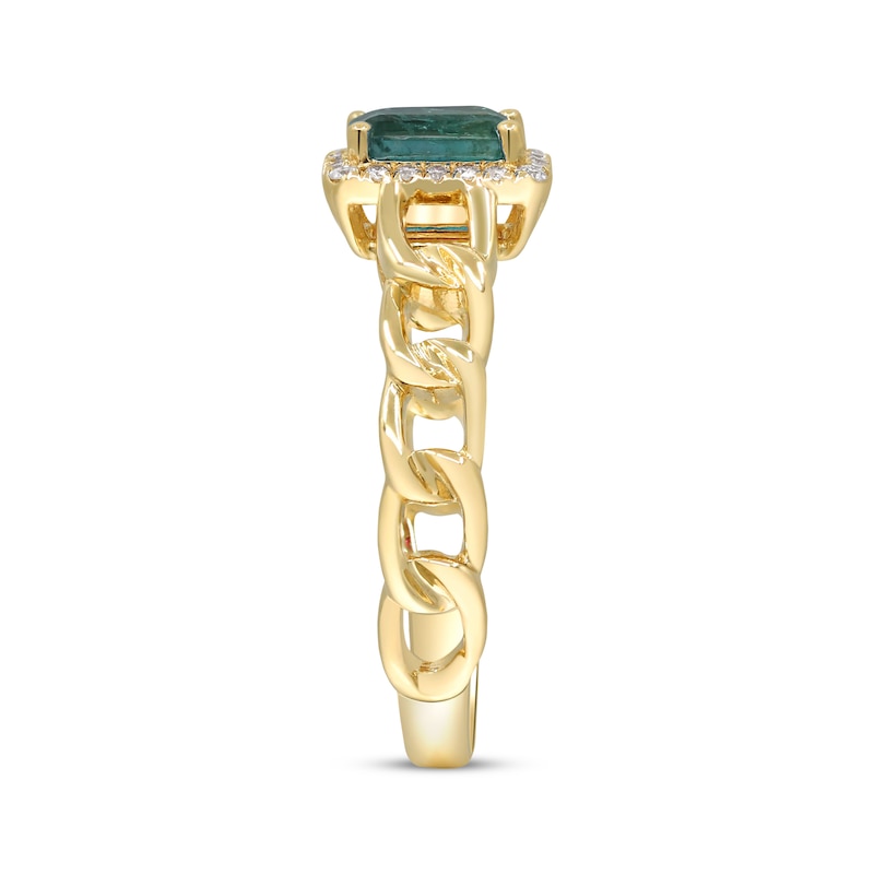 Main Image 2 of Emerald-Cut Emerald & Diamond Chain RIng 1/15 ct tw 10K Yellow Gold