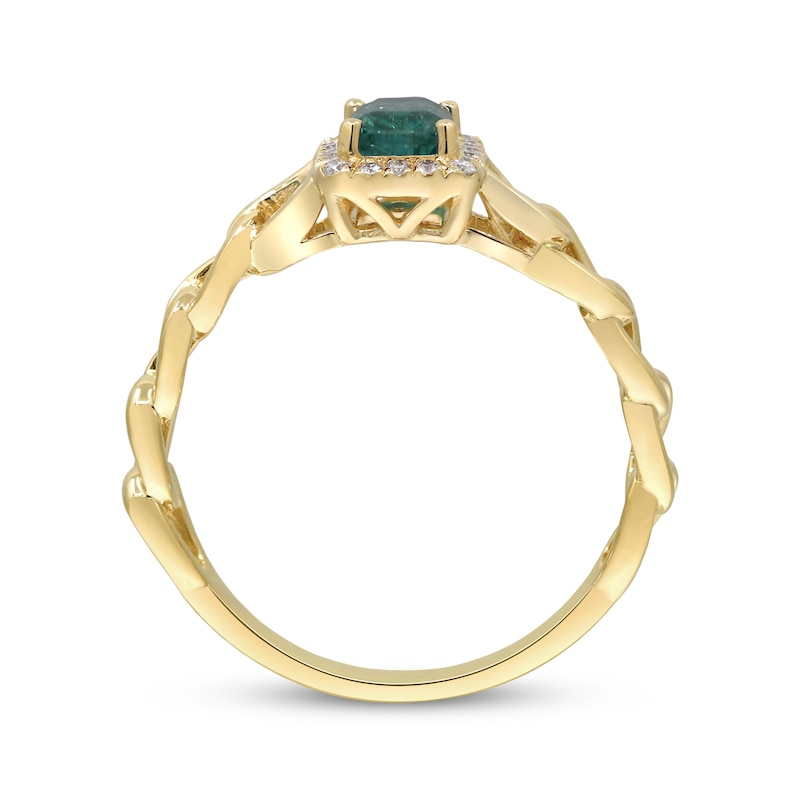 Main Image 3 of Emerald-Cut Emerald & Diamond Chain RIng 1/15 ct tw 10K Yellow Gold