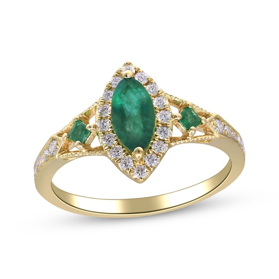 Marquise-Cut Emerald & Diamond Ring 1/4 ct tw 10K Yellow Gold