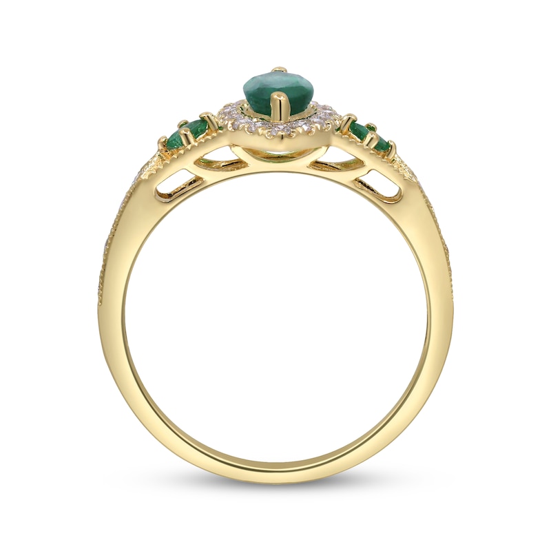 Main Image 3 of Marquise-Cut Emerald & Diamond Ring 1/4 ct tw 10K Yellow Gold