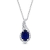 Thumbnail Image 1 of Oval-Cut Blue Lab-Created Sapphire & Diamond Swirl Frame Necklace 1/5 ct tw 14K White Gold 18&quot;