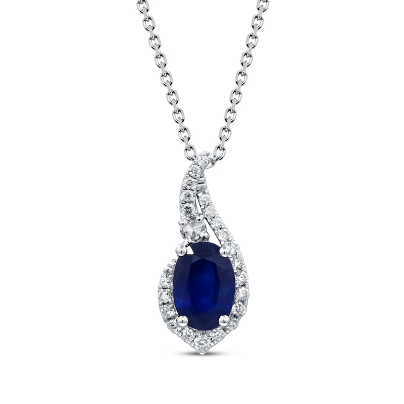Oval-Cut Blue Lab-Created Sapphire & Diamond Swirl Frame Necklace 1/5 ...