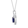 Thumbnail Image 2 of Oval-Cut Blue Lab-Created Sapphire & Diamond Swirl Frame Necklace 1/5 ct tw 14K White Gold 18&quot;