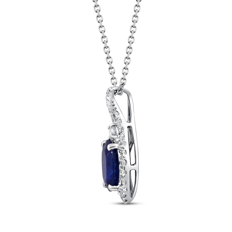 Main Image 2 of Oval-Cut Blue Lab-Created Sapphire & Diamond Swirl Frame Necklace 1/5 ct tw 14K White Gold 18&quot;