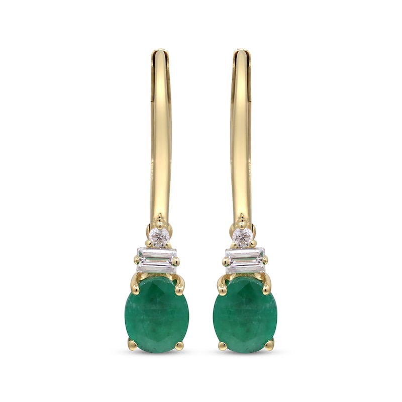 Main Image 2 of Oval-Cut Emerald & Diamond Drop Earrings 1/10 ct tw 10K Yellow Gold