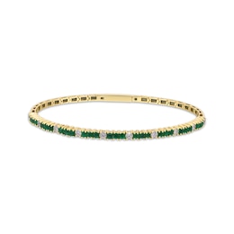 Square-Cut Emerald & Round-Cut Diamond Bangle Bracelet 5/8 ct tw 14K Yellow Gold