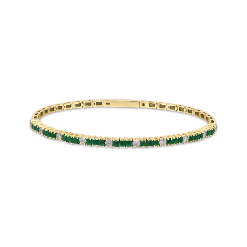 Main Image 1 of Square-Cut Emerald & Round-Cut Diamond Bangle Bracelet 5/8 ct tw 14K Yellow Gold