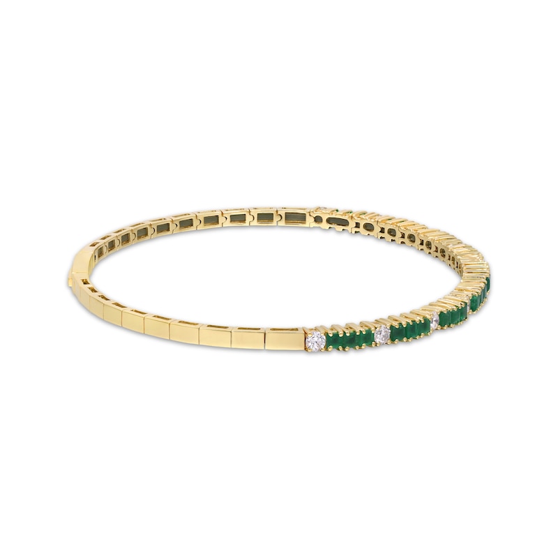 Main Image 2 of Square-Cut Emerald & Round-Cut Diamond Bangle Bracelet 5/8 ct tw 14K Yellow Gold