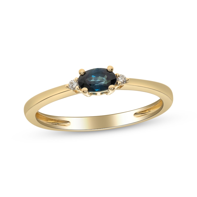 Oval-Cut Blue Sapphire & Diamond Accent Ring 10K Yellow Gold