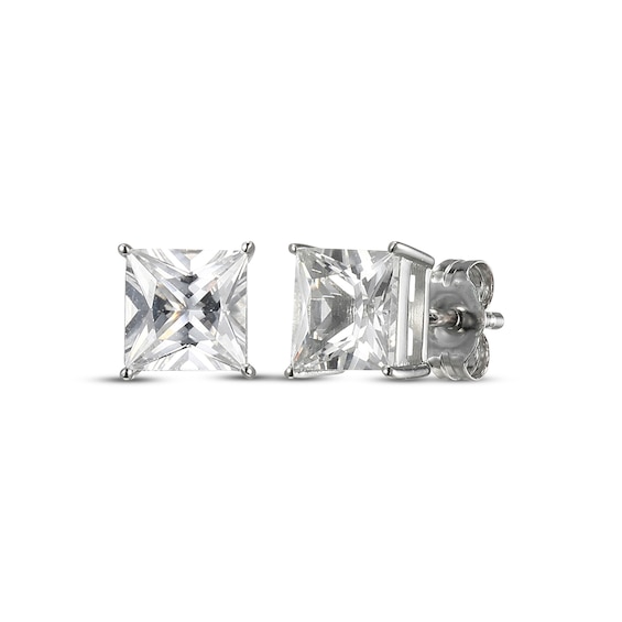 Square-Cut White Lab-Created Sapphire Solitaire Stud Earrings Sterling Silver