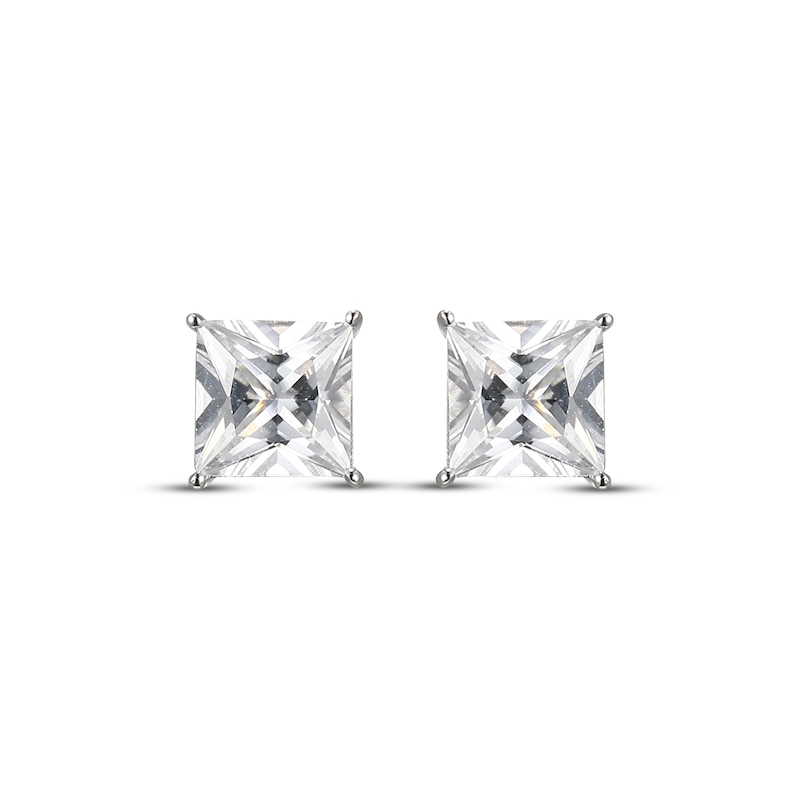 Main Image 2 of Square-Cut White Lab-Created Sapphire Solitaire Stud Earrings Sterling Silver