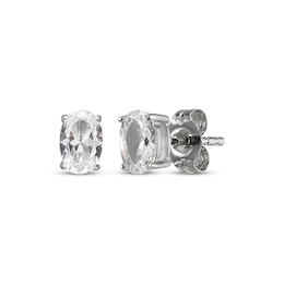 Oval-Cut White Lab-Created Sapphire Solitaire Stud Earrings Sterling Silver