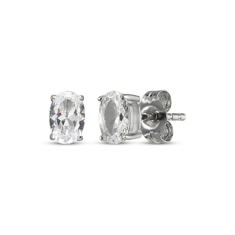 Oval-Cut White Lab-Created Sapphire Solitaire Stud Earrings Sterling Silver