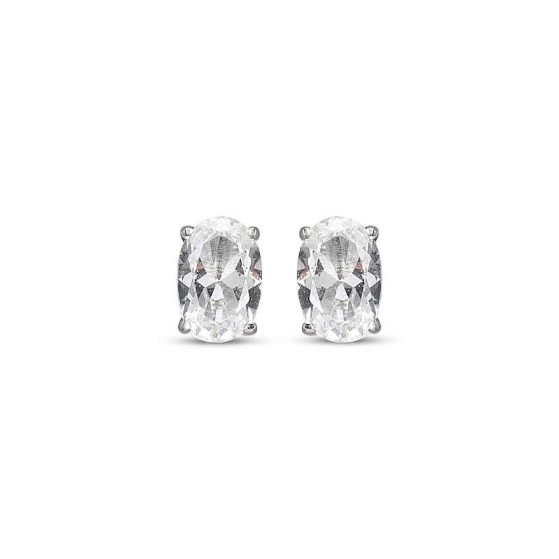 Oval-Cut White Lab-Created Sapphire Solitaire Stud Earrings Sterling Silver