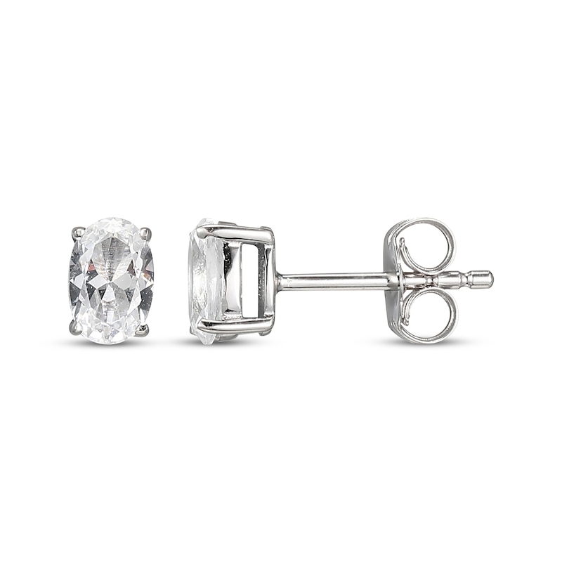 Oval-Cut White Lab-Created Sapphire Solitaire Stud Earrings Sterling Silver