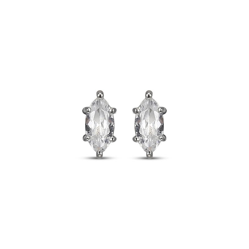 Marquise-Cut White Lab-Created Sapphire Solitaire Stud Earrings Sterling Silver