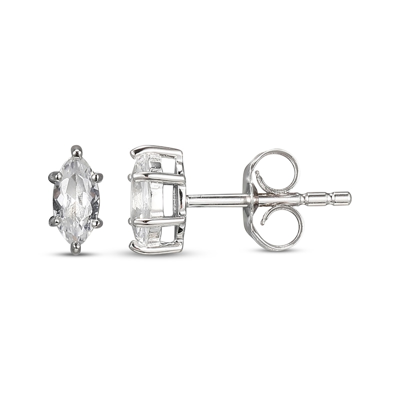 Marquise-Cut White Lab-Created Sapphire Solitaire Stud Earrings Sterling Silver