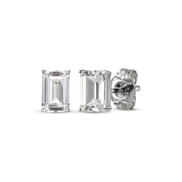 Emerald-Cut White Lab-Created Sapphire Solitaire Stud Earrings Sterling Silver