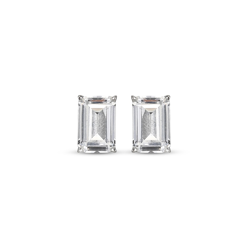 Main Image 2 of Emerald-Cut White Lab-Created Sapphire Solitaire Stud Earrings Sterling Silver