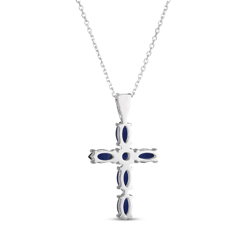 Main Image 3 of Marquise & Round-Cut Blue Lab-Created Sapphire Cross Necklace Sterling Silver 18&quot;