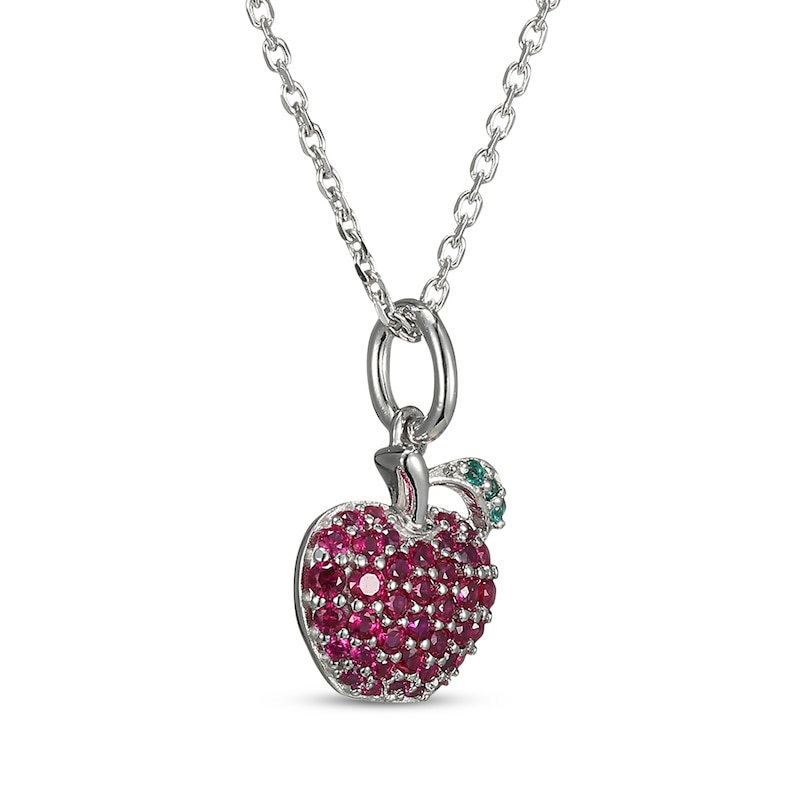 Lab-Created Ruby & Lab-Created Emerald Apple Necklace Sterling Silver 18"