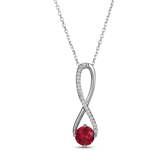 Lab-Created Ruby & White Lab-Created Sapphire Swirl Necklace Sterling Silver 18"