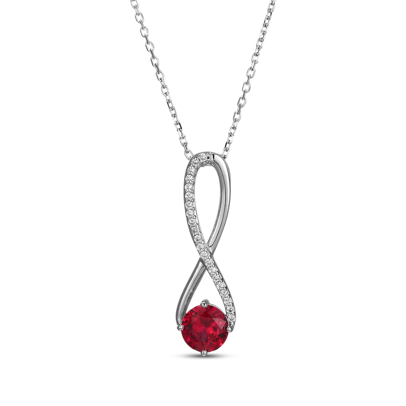 Main Image 1 of Lab-Created Ruby & White Lab-Created Sapphire Swirl Necklace Sterling Silver 18&quot;