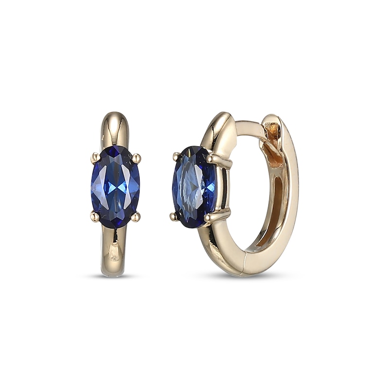 Oval-Cut Blue Lab-Created Sapphire Huggie Hoop Earrings 10K Yellow Gold