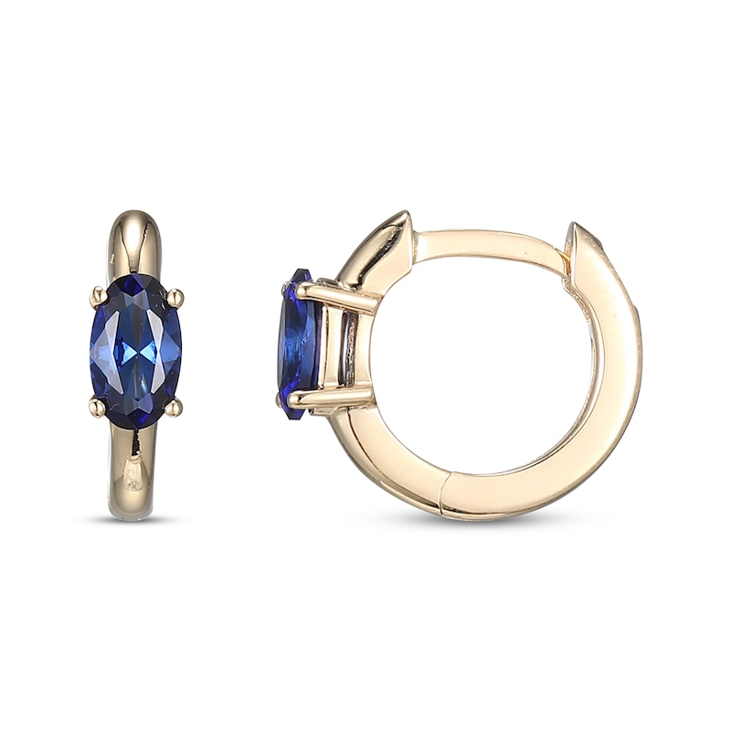 Oval-Cut Blue Lab-Created Sapphire Huggie Hoop Earrings 10K Yellow Gold