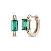 Thumbnail Image 1 of Emerald-Cut Lab-Created Emerald Huggie Hoop Earrings 10K Yellow Gold