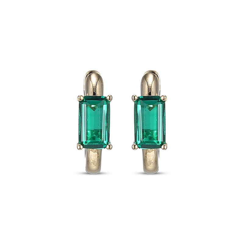 Main Image 2 of Emerald-Cut Lab-Created Emerald Huggie Hoop Earrings 10K Yellow Gold