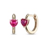 Thumbnail Image 0 of Heart-Shaped Lab-Created Ruby Huggie Hoop Earrings 10K Yellow Gold