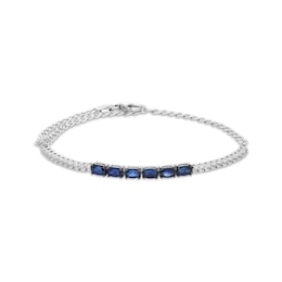 Oval-Cut Blue Lab-Created Sapphire & White Lab-Created Sapphire Adjustable Line Bracelet Sterling Silver 6.25&quot; to 9&quot;