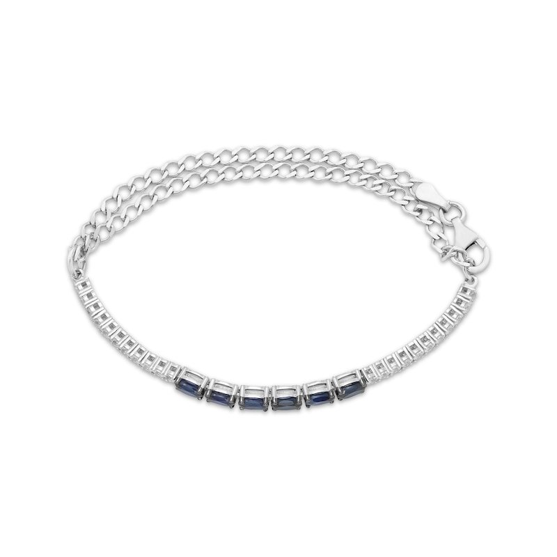 Main Image 2 of Oval-Cut Blue Lab-Created Sapphire & White Lab-Created Sapphire Adjustable Line Bracelet Sterling Silver 6.25&quot; to 9&quot;