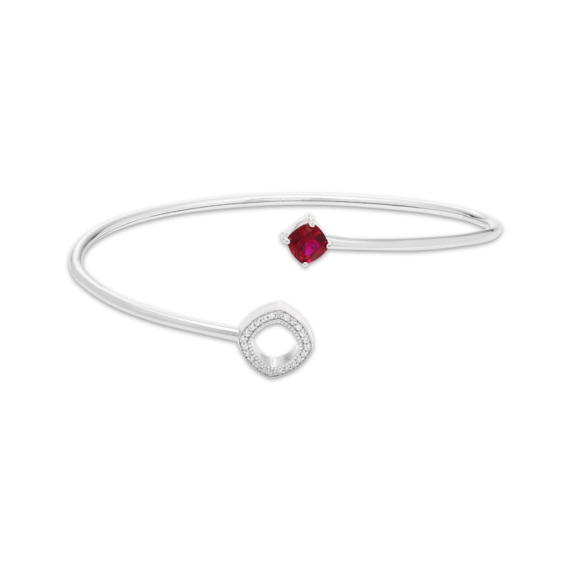 Cushion-Cut Lab-Created Ruby & White Lab-Created Sapphire Flex Bangle Bracelet Sterling Silver