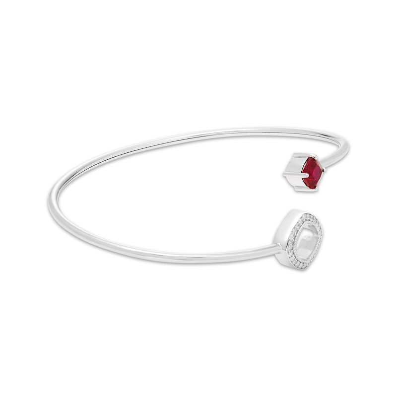 Cushion-Cut Lab-Created Ruby & White Lab-Created Sapphire Flex Bangle Bracelet Sterling Silver