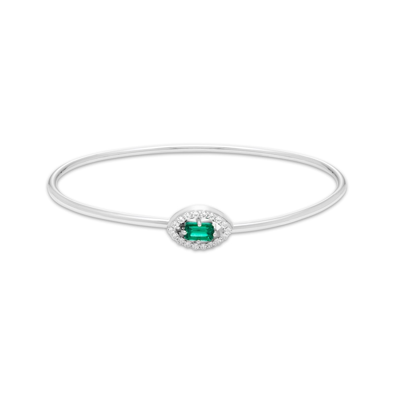 Octagon-Cut Lab-Created Emerald & White Lab-Created Sapphire Flex Bangle Bracelet Sterling Silver