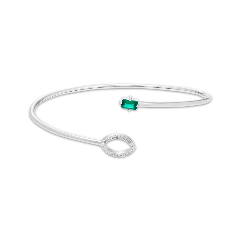 Octagon-Cut Lab-Created Emerald & White Lab-Created Sapphire Flex Bangle Bracelet Sterling Silver