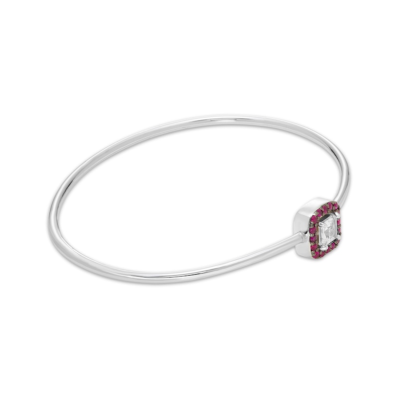 Square-Cut White Lab-Created Sapphire & Lab-Created Ruby Frame Flex Bangle Sterling Silver