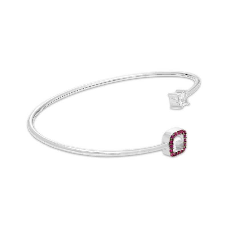 Square-Cut White Lab-Created Sapphire & Lab-Created Ruby Frame Flex Bangle Sterling Silver