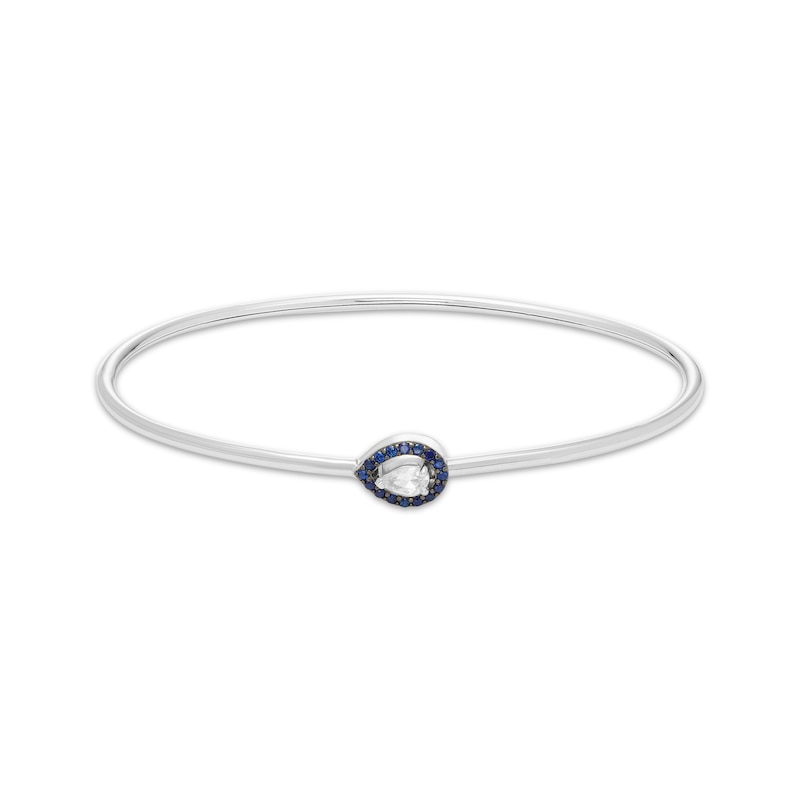 Main Image 1 of Pear-Shaped White Lab-Created Sapphire & Blue Lab-Created Sapphire Frame Flex Bangle Sterling Silver