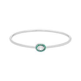 Oval-Cut White Lab-Created Sapphire & Lab-Created Emerald Halo Flex Bangle Sterling Silver