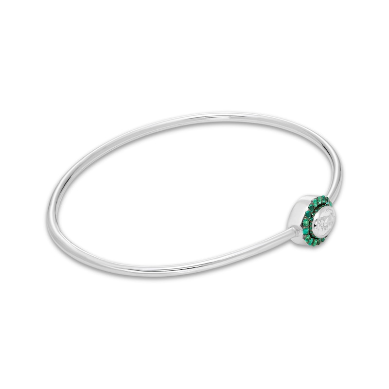 Oval-Cut White Lab-Created Sapphire & Lab-Created Emerald Halo Flex Bangle Sterling Silver