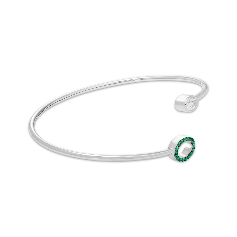 Oval-Cut White Lab-Created Sapphire & Lab-Created Emerald Halo Flex Bangle Sterling Silver