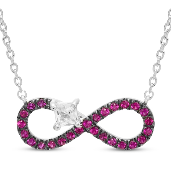 Square-Cut White Lab-Created Sapphire & Lab-Created Ruby Infinity Necklace Sterling Silver 18"