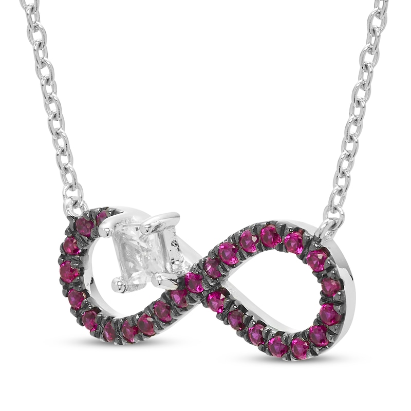 Main Image 2 of Square-Cut White Lab-Created Sapphire & Lab-Created Ruby Infinity Necklace Sterling Silver 18&quot;