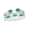 Thumbnail Image 1 of Pear-Shaped & Marquise-Cut Lab-Created Emerald & White Lab-Created Sapphire Three Row Ring Sterling Silver