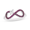 Thumbnail Image 1 of Square-Cut White Lab-Created Sapphire & Lab-Created Ruby Infinity Ring Sterling Silver